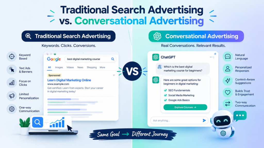ChatGPT Ads Expansion: A New Era of AI Advertising Traditional Search Advertising vs. Conversational Advertising